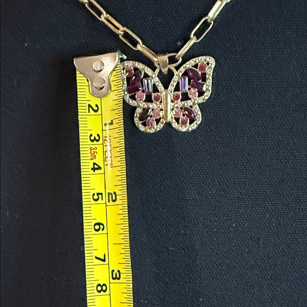 3/$20 Butterfly Necklace Pink Purple Crystal Accents 16-19” Adjustable length - Picture 3 of 4